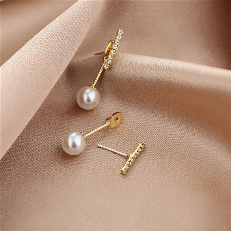 925 Silver Korean Zircon Rhinestone & Pearl Versatile Three-Wear Earrings