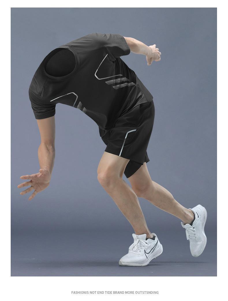 

Женский быстросохнущий сет спортивной одежды из сетки и ледяного шелка - летняя футболка с коротким рукавом для бега на открытом воздухе и фитнеса M