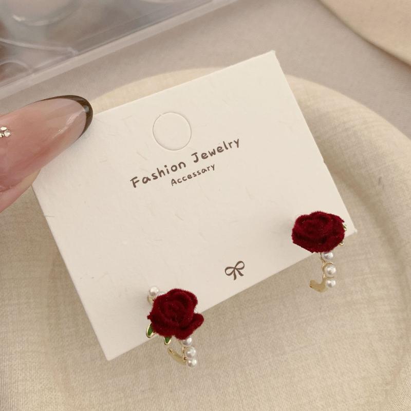 

Cute Red Bow Flocking Earrings Simple Elegant Exquisite Sweet Festive Earrings Ear Studs Jewelry Accessories New Year Gifts A25