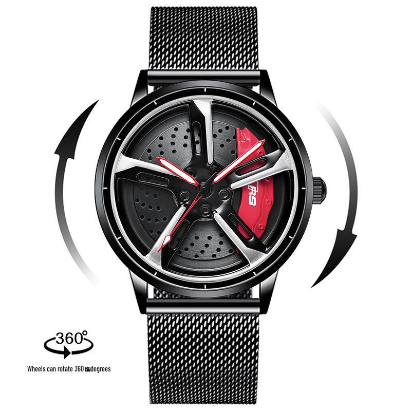 SVJ Ceas de mână pentru bărbați dintr-o bucată, inspirat de roata de mașină RS7, cu cuarț hidraulic 3D gol