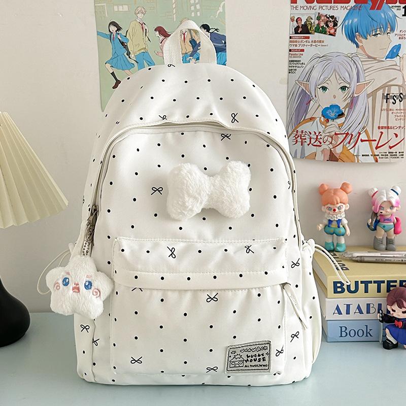 Schoolbag Schoolbag Junior High School Girls Girl Heart Atmosphere Polka Dot Bow Versatile High Value Female Student Backpack High School