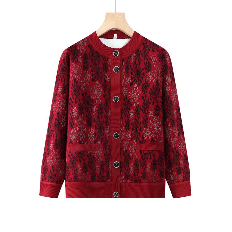 Mother Warm Thick Coat In Autumn, Middle-aged and Elderly Women, Old People and Grandma Thick Cardigan Loose Casual Coat.