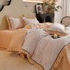 Winter Thick Milk Fleece Bedding Set French Lace Duvet Cover Sheet Coral