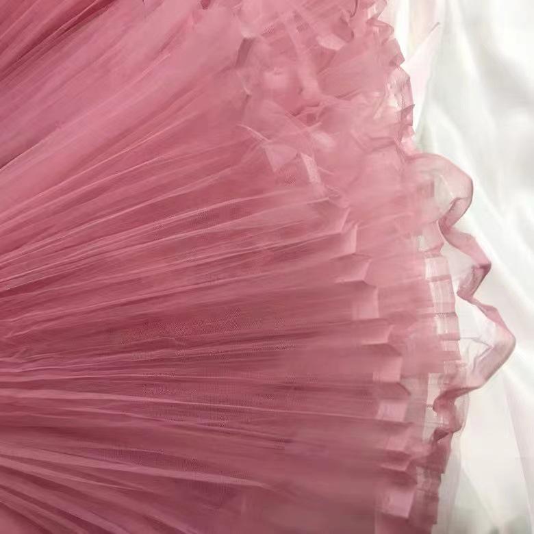 Graduated Designer Handmade Textured Stiff Net Yarn Pleated Fabric