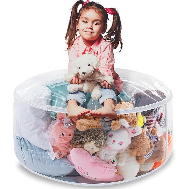 Stuffed Animal Storage Bean Bag Chair Sofa Cover Zipper Large Transparent PVC Stuffed Animal Organizer Bean Bag Seat Only for Organizing Rooms Plush 24.8 Inch