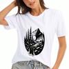 Damen-T-Shirt mit Kirschblüten-Print, Premium-Baumwollqualität, Langlebig, Lässige Mode. Mit malerischem japanischem Berg und zarter Kirsche