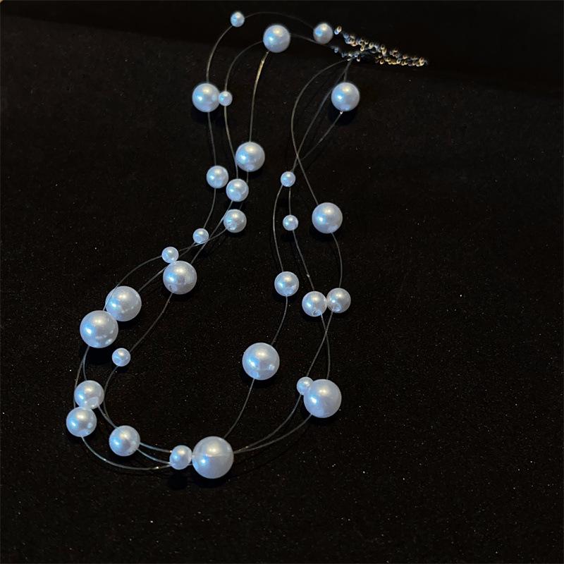 Genuine Freshwater Pearl Multi-Layer Choker: Handmade Woven Fishline Necklace - Elegant, Versatile Jewelry for Women