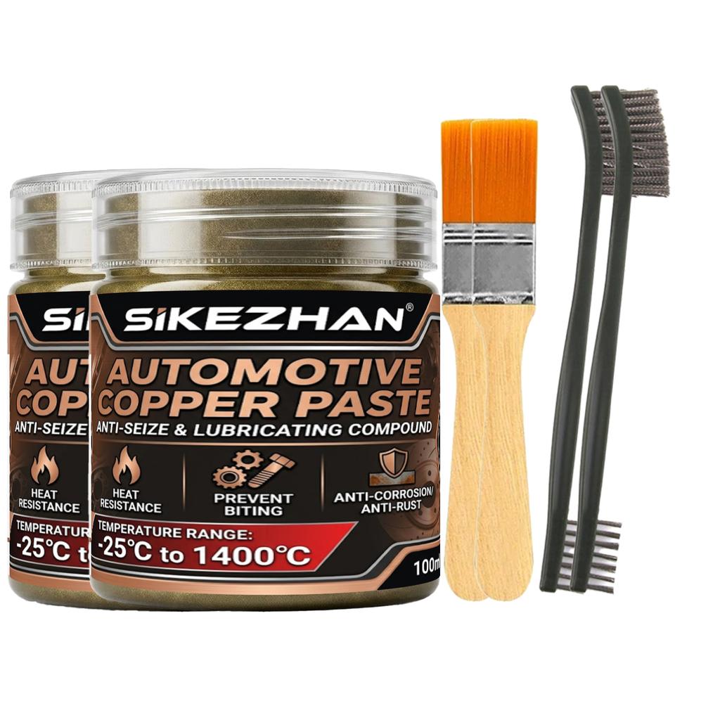 High Temperature 1400°C Copper Anti-Seize Grease Lubricant for Auto Brake Exhaust Spark Plug Bolt with Applicator Brushes Repair