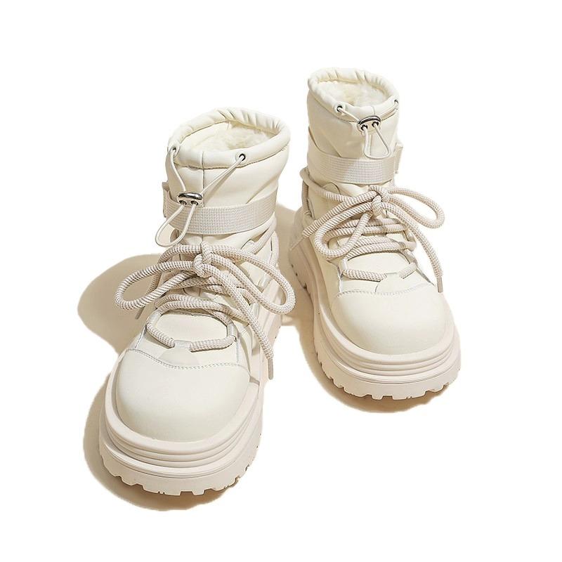 

Leather platform snow boots women s 2024 new winter velvet thickened waterproof non-slip warm Martin boots large cotton shoes 35
