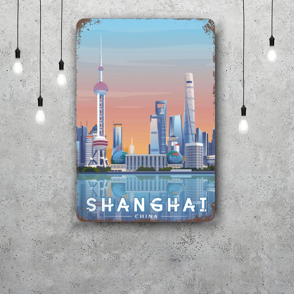 shanghai Vintage Tin Sign Home Decor Wall Decor Art Wall Mural Room Decoration Decor Retro Metal Sign Plate Bar Posters