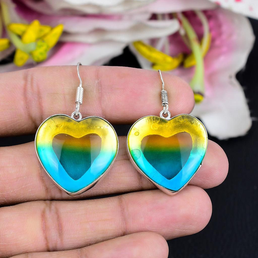 Bi-Color Tourmaline Gemstone 925 Sterling Silver Jewelry Earring 1.77" KG-1797