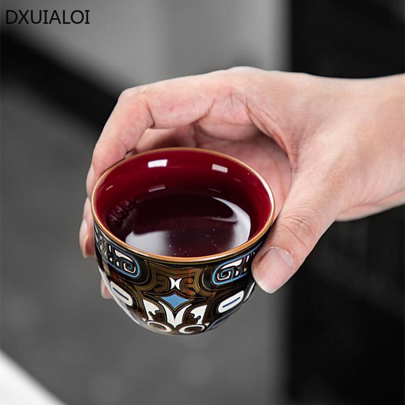 Ceramic master cups Chinese Antique Jinyincuo Enamel Tea Cup Kung Fu tea set single cup Tea cup with gift box High quality Gifts