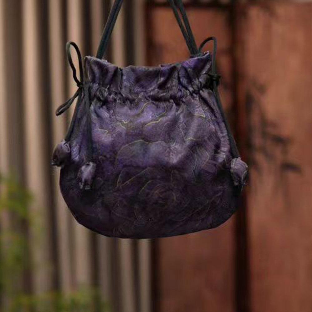 

Silk Material Retro Handbags Drawstring Closure Storage Function Embroidery Silk Bags Embroidery Design Drawstring Purse