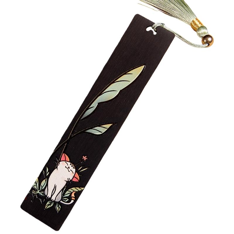 Engraved Book Marks with Pendant for Book Lovers Gift Handmade Wooden Page Mark Unique Retro Bookmarks Wood Bookmarks