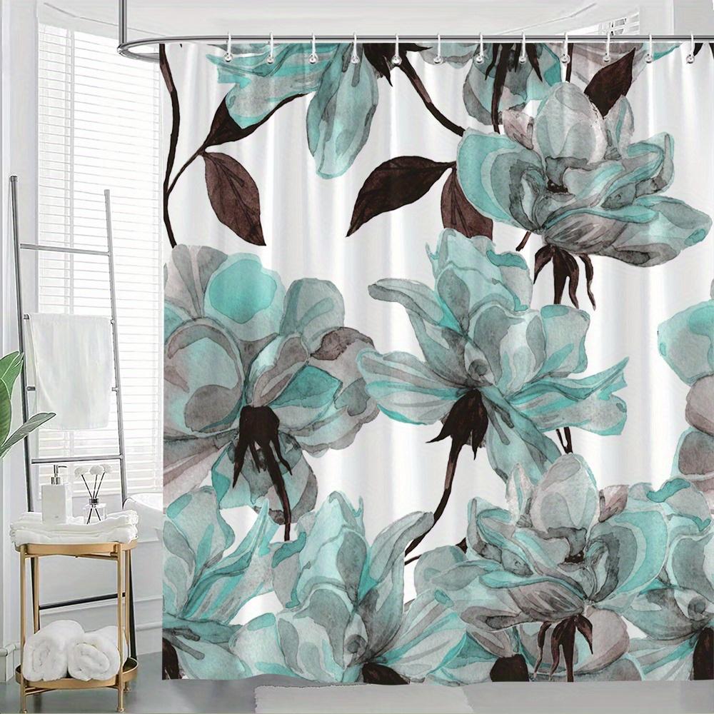 

Watercolor Cyan Floral Illustration Shower Curtain 1Pc With 12 Hooks For Bathroom Home Decor Polyester 70.8X70.8 Inch W60H190(CM)-1 Pcs