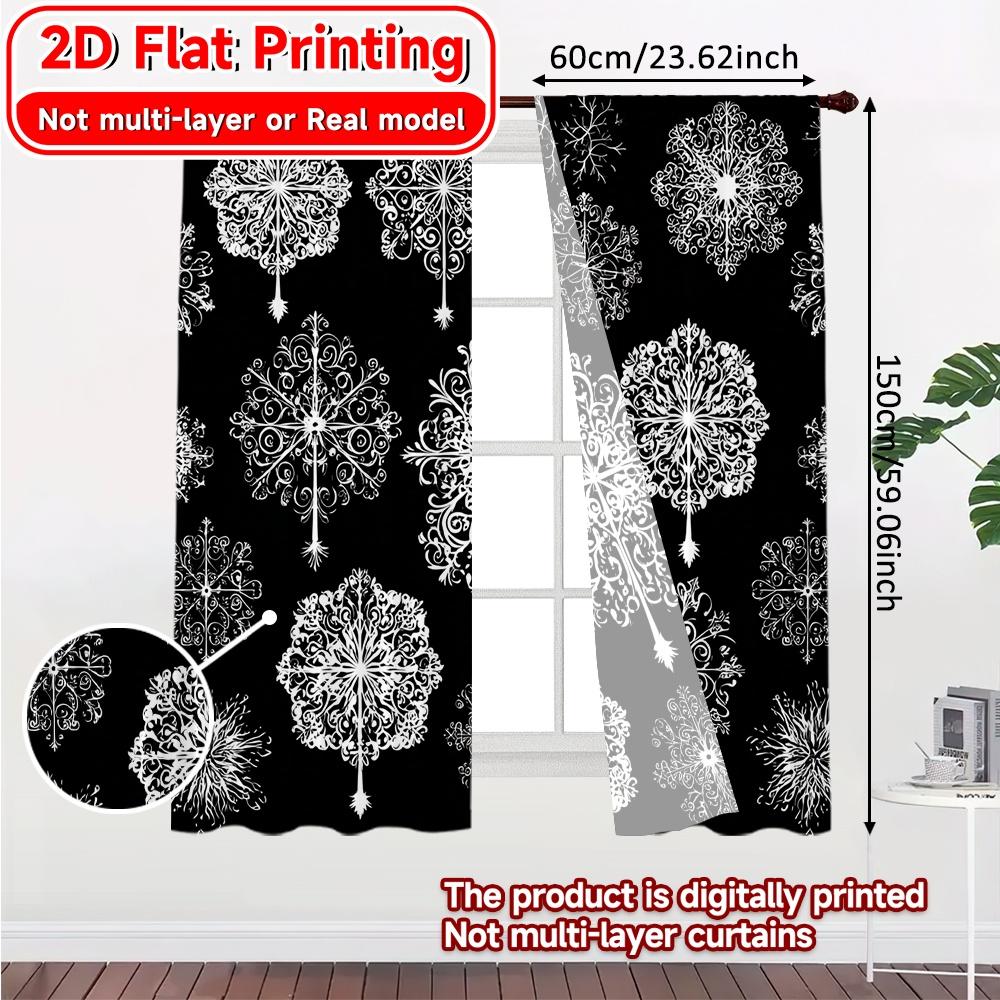 Modern Flat Printing Curtains Without Rod Christmas Trees Snowflakes Fashionable Curtainments During Valentine Set Of 2 Made Polyester