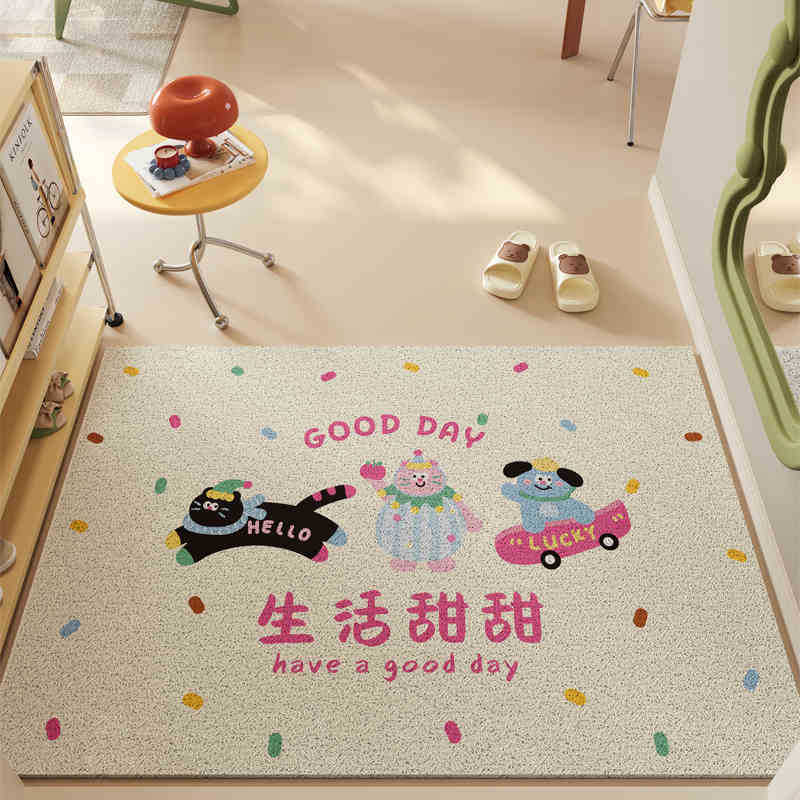 Cartoon Graffiti Home Floor Mat Household Scraping Mud Rubbing Soil Dirt-Resistant Foot Mat Entrance Easy To Take Care Of Silk Ring Floor Mat