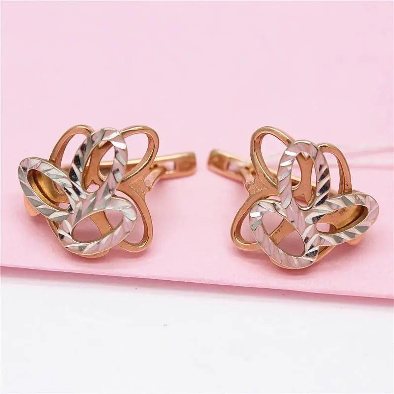 Фиолетово-золотая серьга-гвоздик Женская простая темпераментная Позолоченная розовым золотом Цветок Форма Советские полые серьги