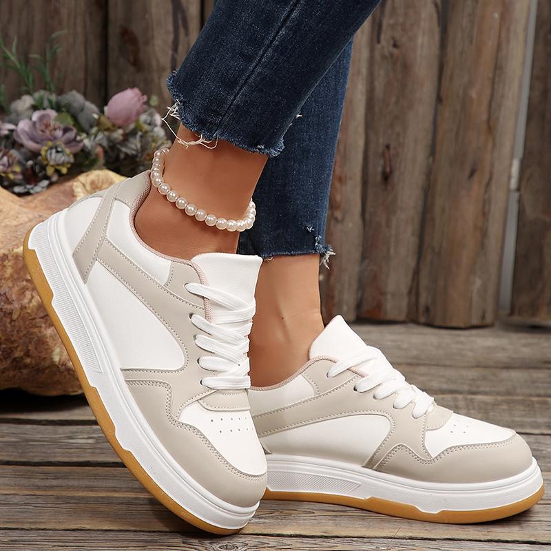 Fashion Pu Leather Thick Bottom Casual Sneakers Women Spring Autumn Platform Sports Shoes Woman Comfort Lace Up Vulcanized Shoes Female