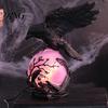 Spooky Crow Figurine Gothic Lamp, with Purple Light Ball, Resin Halloween Night Light, Realistic Sculpture USB Powered Dark Style Statue for