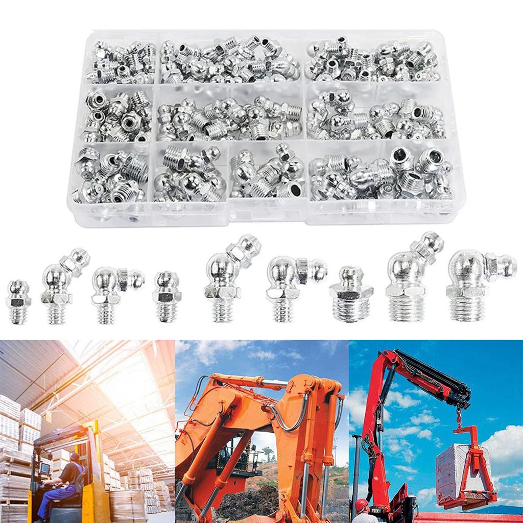 115Pcs Metal Zerk Grease Nipple Fittings Assortment Metric Hydraulic Grease Fitting for Replacing Missing Broken Fitting