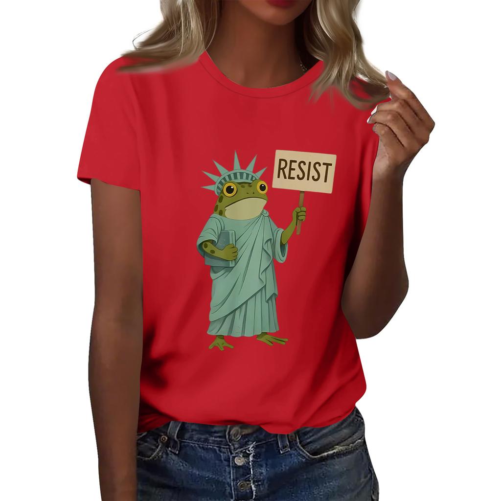 Women's Printed Round Neck Short Sleeve Top