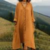 Women's Ruffle Trim V Neck Dress Summer Casual Loose Long Sleeve Maxi Dress Flowy Boho Beach Sundress with Pockets