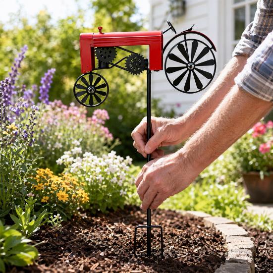 Wind Spinner Durable Weather-Resistant Green Tractor Windmill with Rotating Wheels for Garden Patio Lawn Outdoor Decor Farmhouse Style Gift for