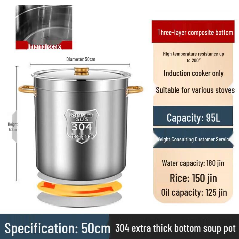 304 Stainless Steel Commercial Stockpot with Lid