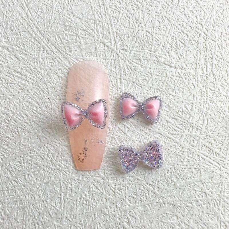 30 Pcs/Bag Luminous Super Flash 3D Bow Nail Art Jewelry Cute Bow Nails Decoration  Design Diy Resin Nails Art Accessories