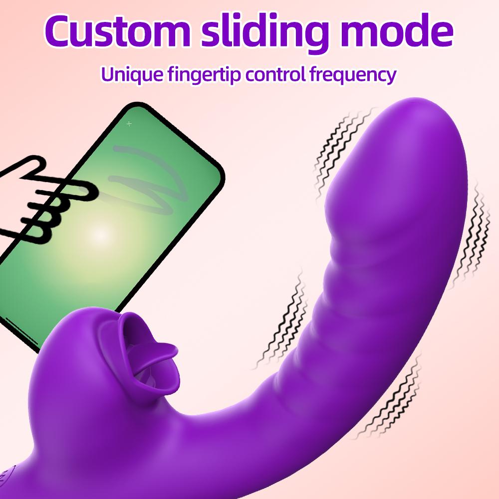 2-i-1 Kvinner App Tunge slikker Vibrator Klitoralmassasje G-Punkt Orgasme Kraftig vibrerende Dildo Stimulator Kvinnelige Voksen Sexleketøy