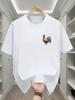 Men's Summer 100% Pure Cotton Fashionable Casual Loose Sports Bright Rooster Print Round Neck Short Sleeved T-shirt Top