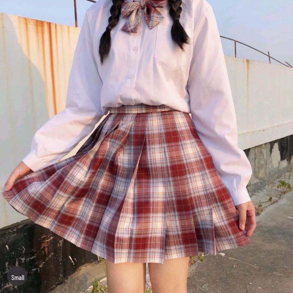 Authentic Japanese JK Plaid Mid-Length Student Uniform Set with Pleated Sailor Skirt