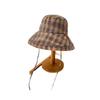New black and white grid sunscreen bucket hat women's senior sense star basin hat casual versatile sunshade summer