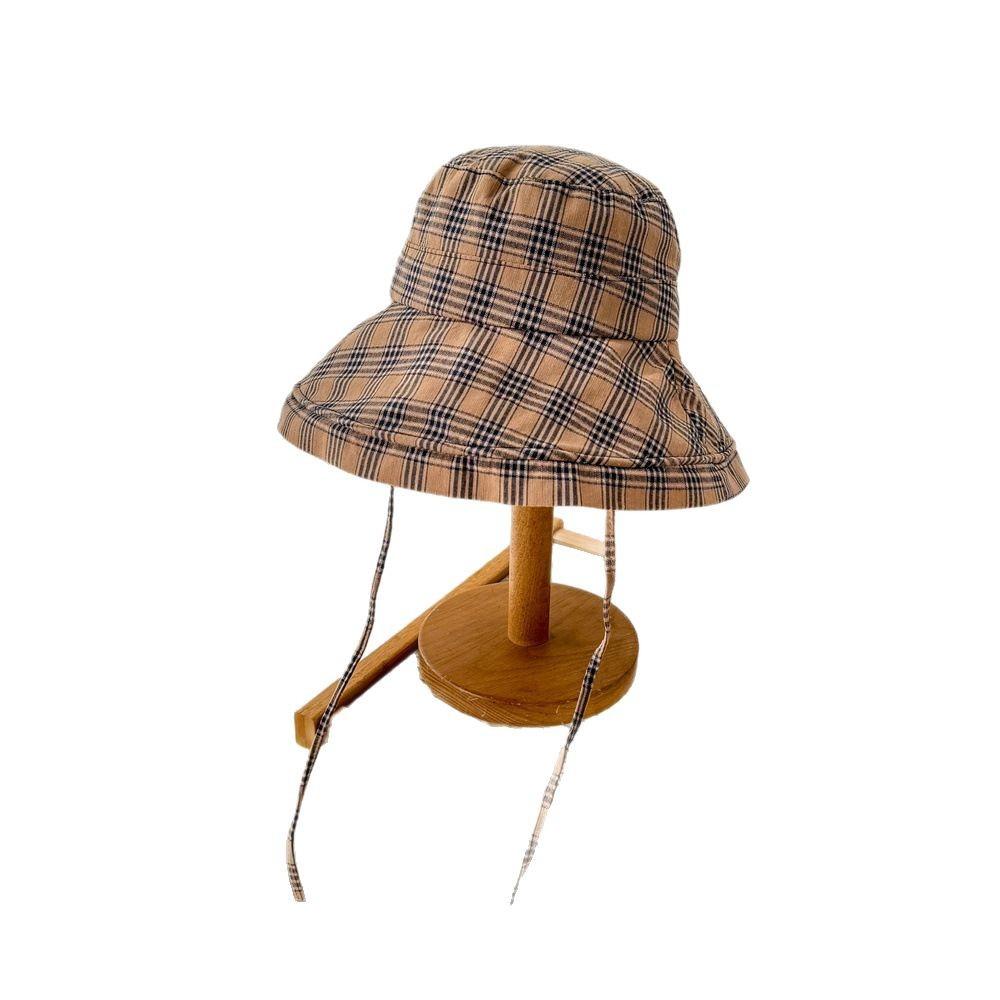 New black and white grid sunscreen bucket hat women's senior sense star basin hat casual versatile sunshade summer