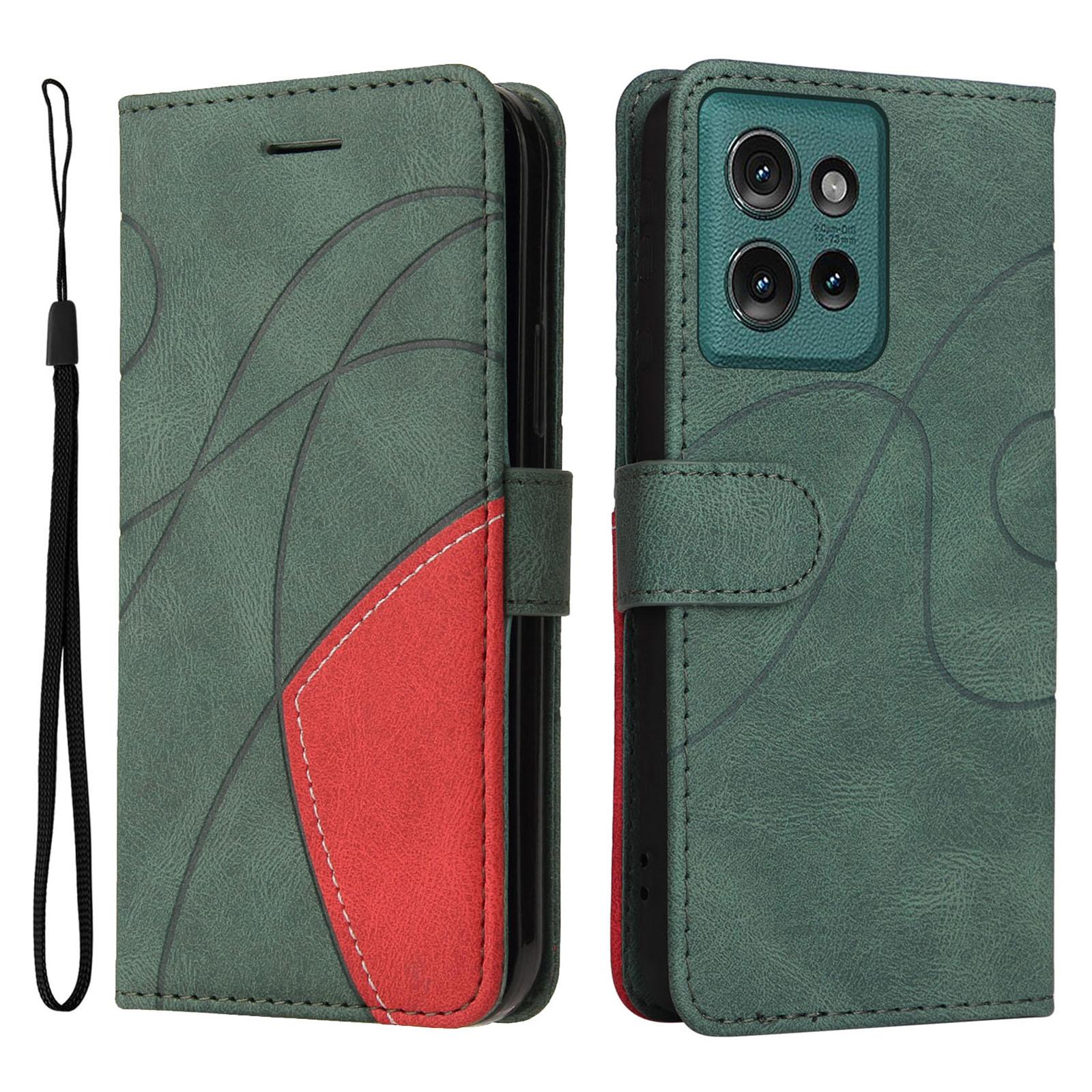 

For Motorola Edge 50 5G Leather Case Wallet Stand Color Splicing Phone Cover Green