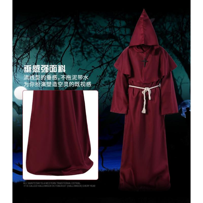 Medieval Monk, Monk Robe, Wizard, Priest, Godfather, Priest, Male, Halloween Death Cloak Set