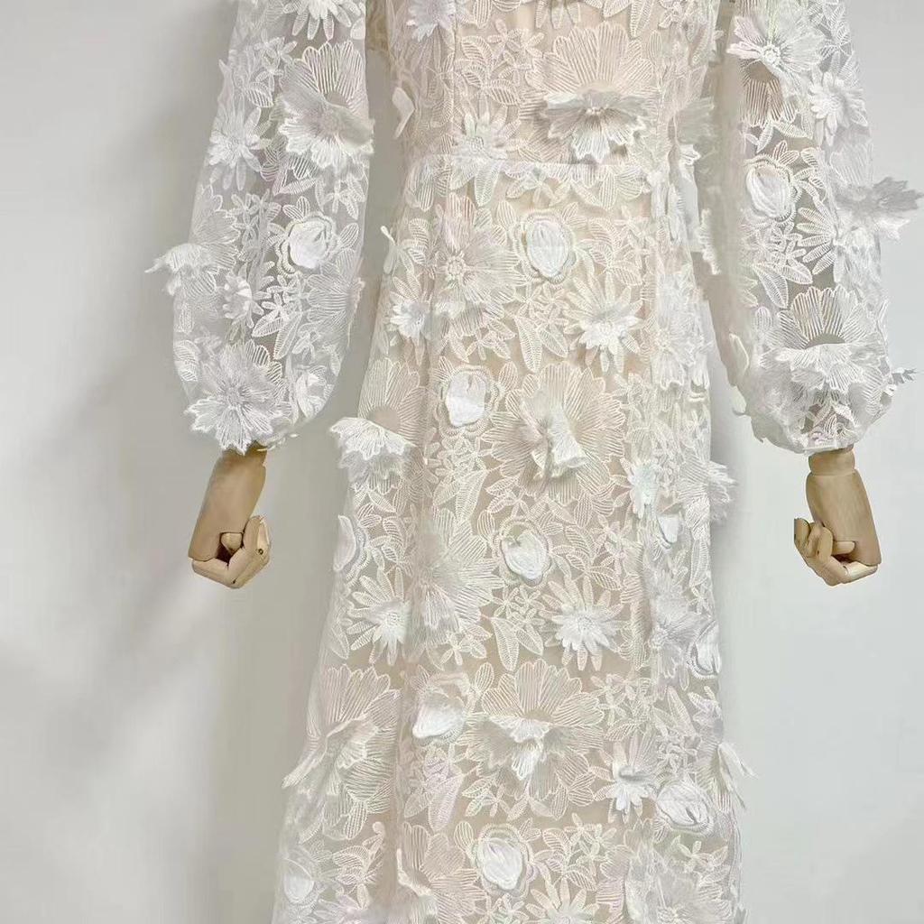 Australian Summer 2024 Floral Round Neck Hollow Waist Long Dress for Women