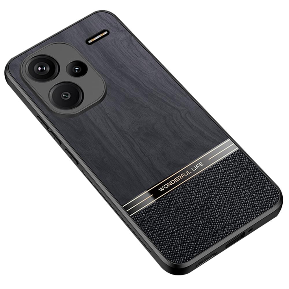 For Xiaomi Redmi Note 13 Pro+ 5G Case Wood Texture Leather Coated TPU Phone Protective Cover