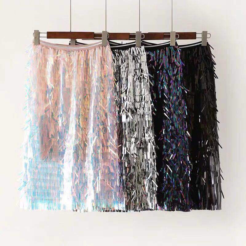 Super Dazzling Colorful Tassel Sequin High Waisted Wrapped Hip Skirt, Half Skirt, Colorful Beaded Slim Fit Skirt for Women