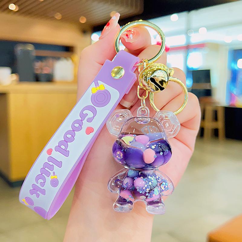 

Cartoon Violent Bear Sand Bottle Keychain Stall Small Gift Wholesale Acrylic Floating Oil Liquid Key Chain 6 cm