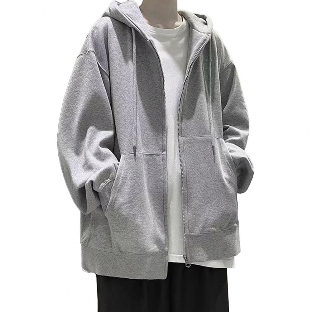 

Мужская толстовка с капюшоном на осень-зиму, свободная, на молнии, с длинными рукавами и карманами, с капюшоном, кардиган больших размеров, тонкая, однотонная, повседневная одежда, повседневная L серый