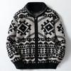 Shawl Collar Cardigan Sweater for Men Casual Zip Up Knitted Sweaters Jacquard Pattern Knit Jackets Men's Fall Warm Long Sleeve Sweater Cardigans