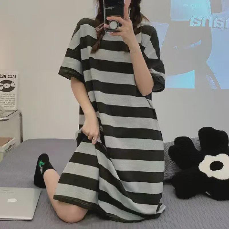 Summer Women's  Loose Short-Sleeve Cartoon Nightdress Cute Lightweight Student Style Sleepwear Home Wear Pajamas