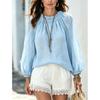 Womens Loose Lantern Sleeve Solid Color Blouse 2026 Casual Style Oversized Shirt
