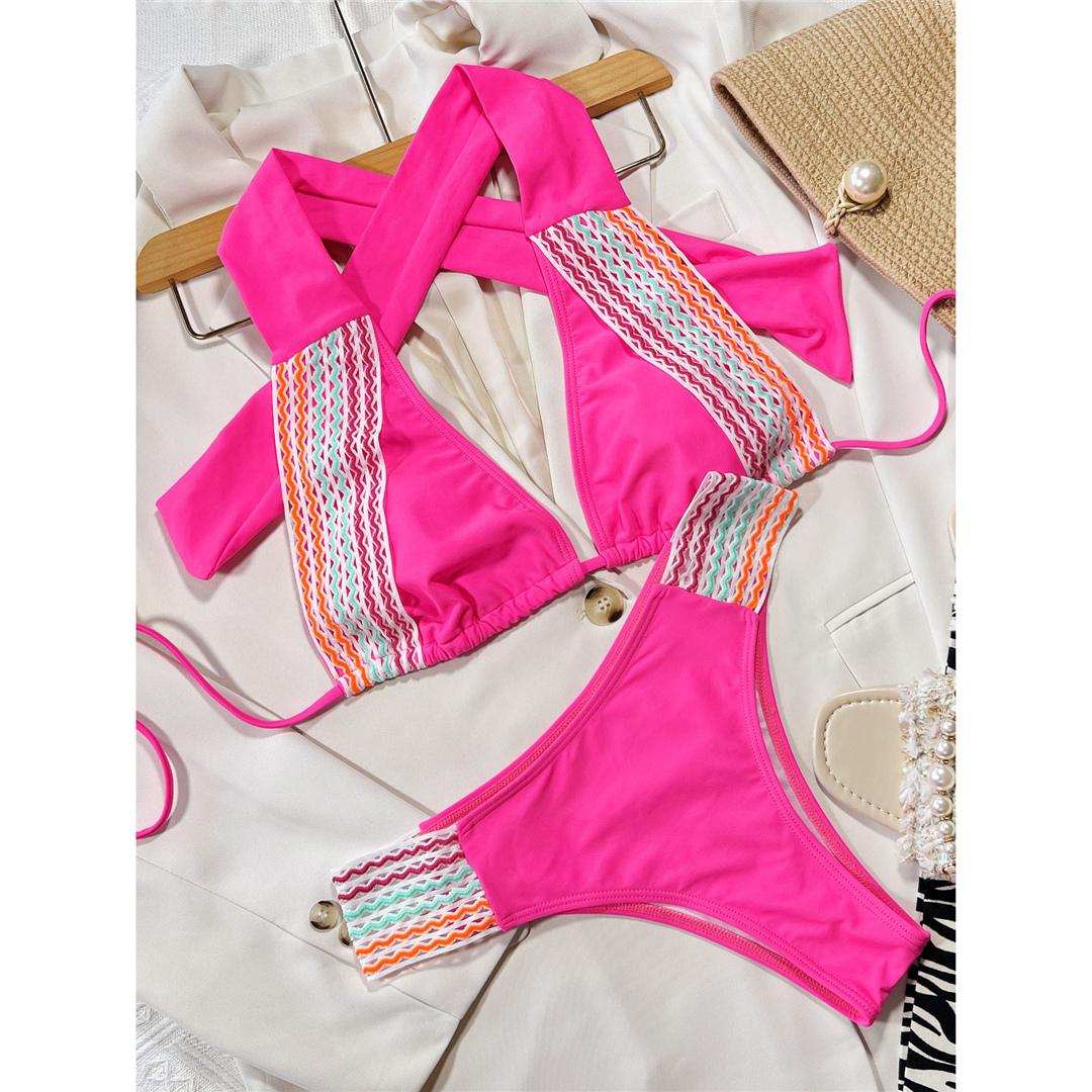

Сексуальное бикини со средней талией, женские купальники, женский купальник, комплект из двух частей, мягкий купальный костюм для купания L розовый