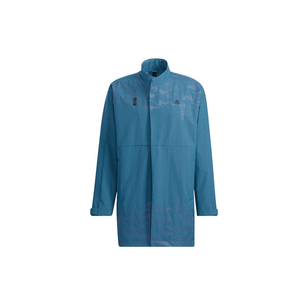Men s adidas Wj Wv Long Jkt Martial Arts Series Pattern Mid-Length Stand Collar logo Jacket Sky Blue H39302 XL