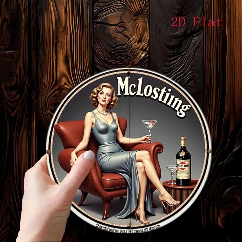 Retro Girl Tin Metal Logo Round Painting for Bar Restaurant