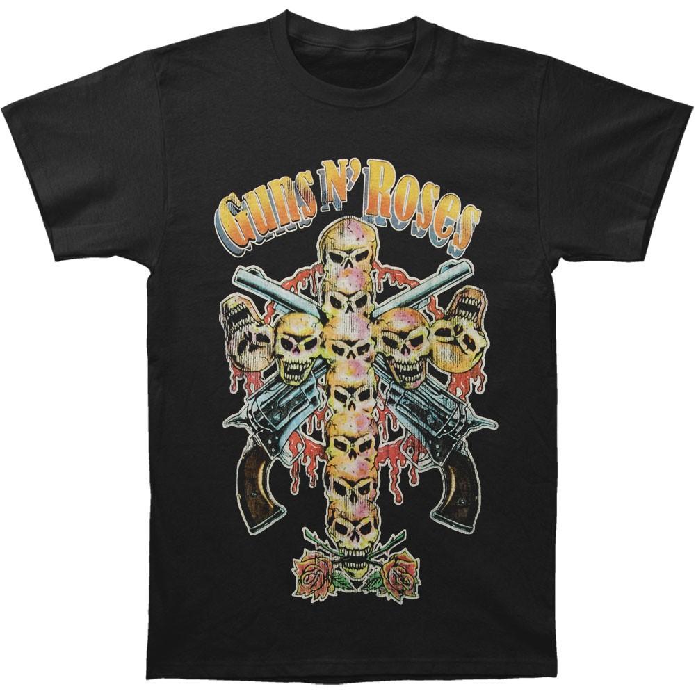 Men s Guns N Roses Skull Cross 80s T-shirt Small Black 3XL