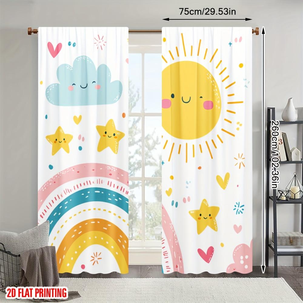 Cute Sun Rainbow Cloud Star Printed Curtains Set of 2 for Kids Room Bedroom Window Treatment Digital Print Blackout